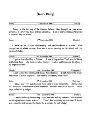English worksheet: Comprehension about Diary