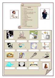 English Worksheet: In the kitchen Part 2 (common verbs in a recipe, recipe for pancakes)