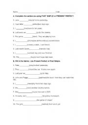 English Worksheet: Present Perfect and Past Simple