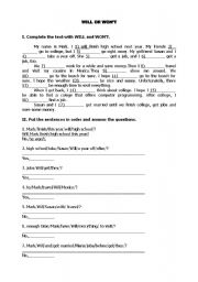 worksheet -WILL and WONT