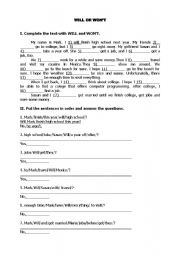 English Worksheet: worksheet -WILL and WONT