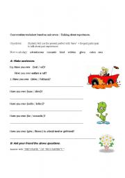 English worksheet: Present perfect to talk about expirences.