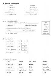 English Worksheet: Numbers, Days and Time