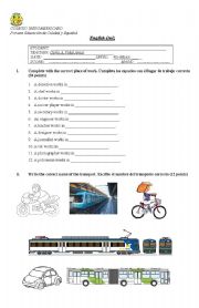 English Worksheet: Professions and transportation test