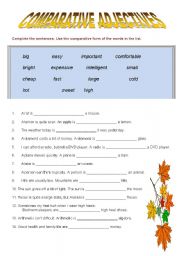 English Worksheet: Comparative adjectives - fill in the blanks.