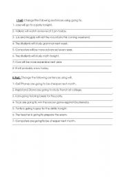 English Worksheet: going to and will