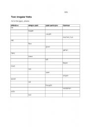 English Worksheet: test irregular verbs