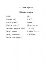 English worksheet: Matching exercise on greetings formulas