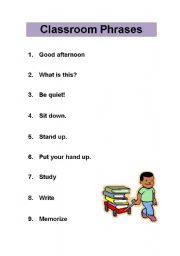 English Worksheet: Useful classroom phrases