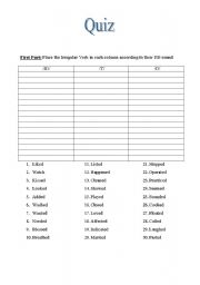 English worksheet: irregular verbs quiz