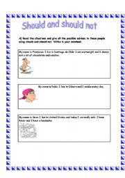 English Worksheet: Should and Should not 