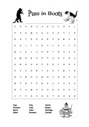 Puss in Boots - wordsearch