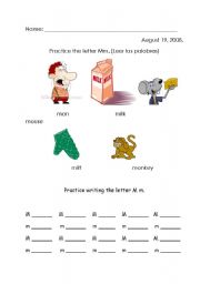 English worksheet: Letter Mm Practice