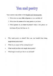 English Worksheet: introduction to poetry