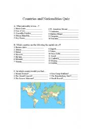English Worksheet: Countries and Nationalities Quiz