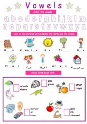 English Worksheet: Vowels (for kids)