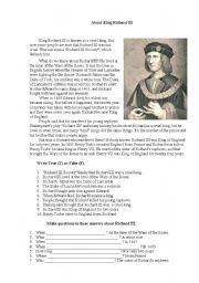 English Worksheet: About King Richard III