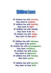 CHILDREN LEARN POEM - ESL worksheet by liati