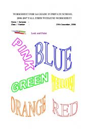 English worksheet: colors