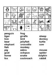 English Worksheet: Bingo - Animals