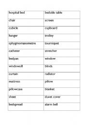 English worksheet: patient room vocabulary