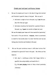 English worksheet: Simple Past and Past Continuous Tense