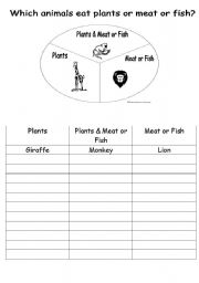 English Worksheet: WHICH ANIMAL EATS PLANTS MEAT OR FISH?