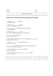English worksheet: Test present simple, present continuous