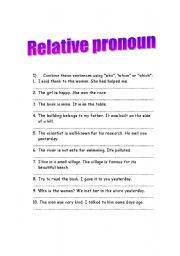 Relative pronouns worksheets