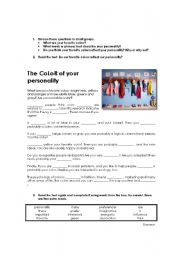 English Worksheet: Colour of your personality