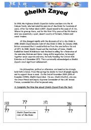 English Worksheet: biography about Sheikh Zayed