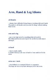 English worksheet: Idioms - Arms, Hands & Legs