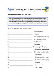English Worksheet: Questions. How many can you find?