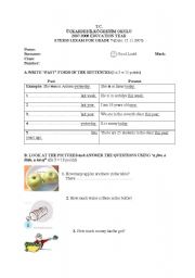 English worksheet: exam paper
