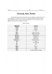 English Worksheet: Commonly Made Spelling Errors