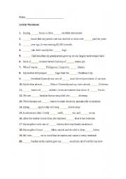 English Worksheet: Article Worksheet