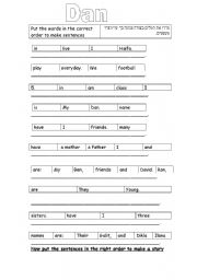 English worksheet: the right order of words in a sentence-beginning level