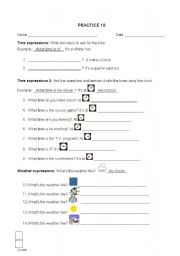 English worksheet: Time and weather exercise