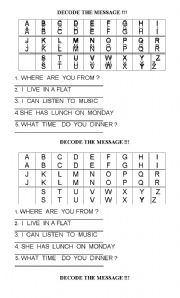 English worksheet: decode the message