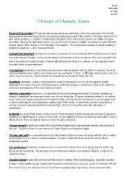 English Worksheet: Glossary of Phonetic Terms