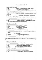 English Worksheet: Modals a review worksheet