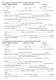 English Worksheet: Using the Past Tenses