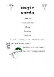 English worksheet: Magic Words + Cool Classroom sentences