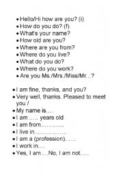 English Worksheet: introductions first lesson