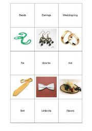 English Worksheet: jewelery & accesoriess memo game part1