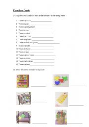 English worksheet: In the kitchen and living room 