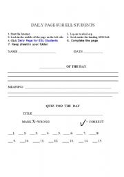 English Worksheet: DAILY PAGE FOR ELL STUDENTS 