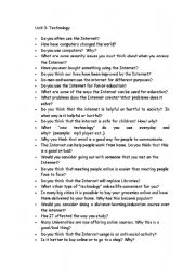 English Worksheet: Conversation question sheet: Technology