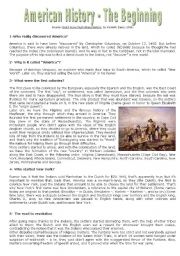 English Worksheet: American History - The Beginning