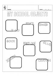 English Worksheet: School Objects (drawing)